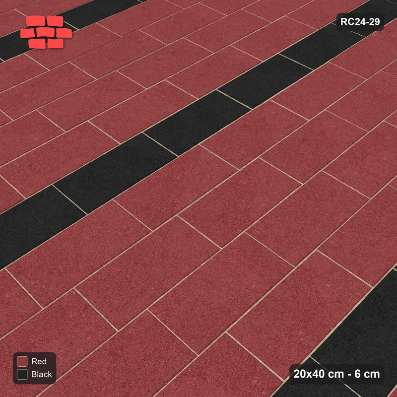 Interlock (Pasco) 20x40 cm · RC24-29 · Vertical running bond 1/4 with course stripes · Side view Interlock (Pasco) 20x40 cm · RC24-29 · Vertical running bond 1/4 with course stripes · Side view