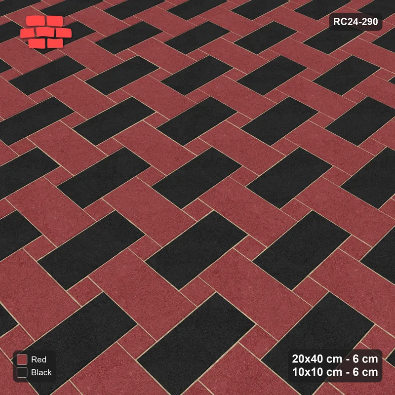 Interlock (Pasco) 20x40 cm · RC24-290 · Windmill with 10x10 Squares, H/V 2-Tone - Red & Black · Side view Interlock (Pasco) 20x40 cm · RC24-290 · Windmill with 10x10 Squares, H/V 2-Tone - Red & Black · Side view