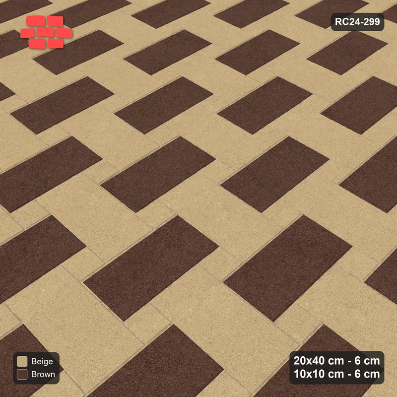 Interlock (Pasco) 20x40 cm · RC24-299 · Windmill with 10x10 Squares, H/V 2-Tone + Kerb - Sandstone · Side view Interlock (Pasco) 20x40 cm · RC24-299 · Windmill with 10x10 Squares, H/V 2-Tone + Kerb - Sandstone · Side view