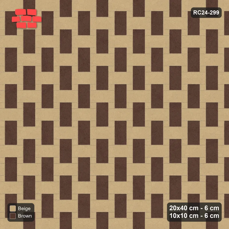 Interlock (Pasco) 20x40 cm · RC24-299 · Windmill with 10x10 Squares, H/V 2-Tone + Kerb - Sandstone · Top view Interlock (Pasco) 20x40 cm · RC24-299 · Windmill with 10x10 Squares, H/V 2-Tone + Kerb - Sandstone · Top view