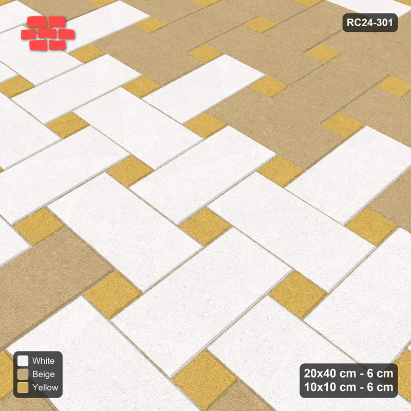 Interlock (Pasco) 20x40 cm · RC24-301 · Windmill with 10x10 Squares, Banded 3 Rows - Golden Sand · Side view Interlock (Pasco) 20x40 cm · RC24-301 · Windmill with 10x10 Squares, Banded 3 Rows - Golden Sand · Side view