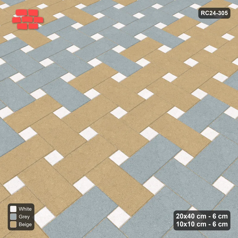 Interlock (Pasco) 20x40 cm · RC24-305 · Windmill with 10x10 Squares, Banded 3 Rows Rotated - Coastal · Side view Interlock (Pasco) 20x40 cm · RC24-305 · Windmill with 10x10 Squares, Banded 3 Rows Rotated - Coastal · Side view