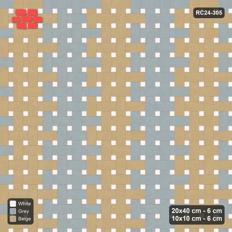 Interlock (Pasco) 20x40 cm · RC24-305 · Windmill with 10x10 Squares, Banded 3 Rows Rotated - Coastal · Top view Interlock (Pasco) 20x40 cm · RC24-305 · Windmill with 10x10 Squares, Banded 3 Rows Rotated - Coastal · Top view
