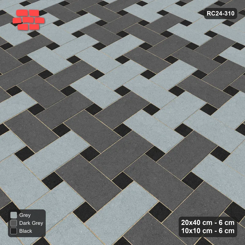 Interlock (Pasco) 20x40 cm · RC24-310 · Windmill with 10x10 Squares, Banded 2 Rows - Graphite Scale · Side view Interlock (Pasco) 20x40 cm · RC24-310 · Windmill with 10x10 Squares, Banded 2 Rows - Graphite Scale · Side view