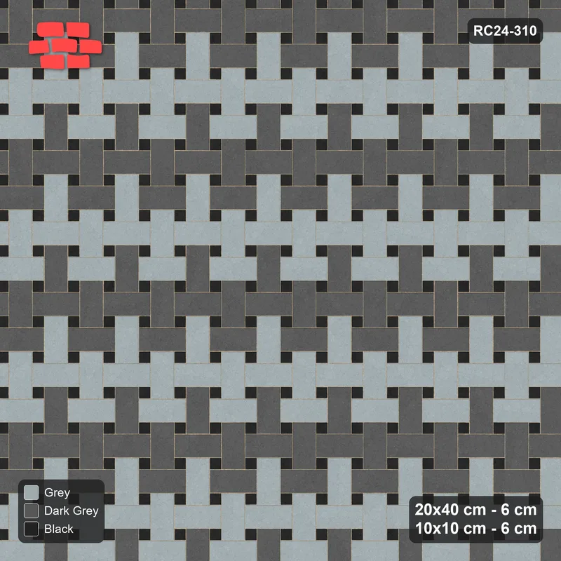 Interlock (Pasco) 20x40 cm · RC24-310 · Windmill with 10x10 Squares, Banded 2 Rows - Graphite Scale · Top view Interlock (Pasco) 20x40 cm · RC24-310 · Windmill with 10x10 Squares, Banded 2 Rows - Graphite Scale · Top view