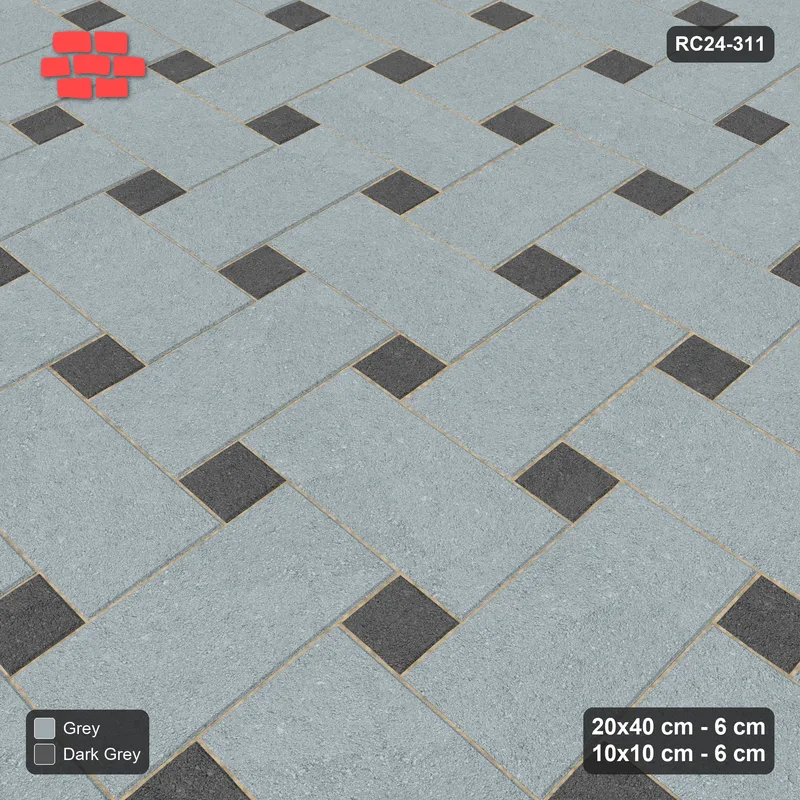 Interlock (Pasco) 20x40 cm · RC24-311 · Windmill with 10x10 Squares, 2-Tone Rotated - Charcoal Edge · Side view Interlock (Pasco) 20x40 cm · RC24-311 · Windmill with 10x10 Squares, 2-Tone Rotated - Charcoal Edge · Side view