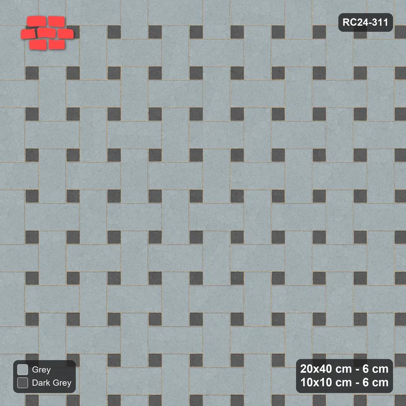 Interlock (Pasco) 20x40 cm · RC24-311 · Windmill with 10x10 Squares, 2-Tone Rotated - Charcoal Edge · Top view Interlock (Pasco) 20x40 cm · RC24-311 · Windmill with 10x10 Squares, 2-Tone Rotated - Charcoal Edge · Top view