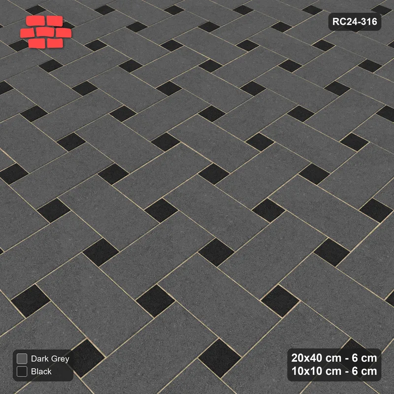 Interlock (Pasco) 20x40 cm · RC24-316 · Windmill with 10x10 Squares, 2-Tone + Kerb - Night Sky · Side view Interlock (Pasco) 20x40 cm · RC24-316 · Windmill with 10x10 Squares, 2-Tone + Kerb - Night Sky · Side view