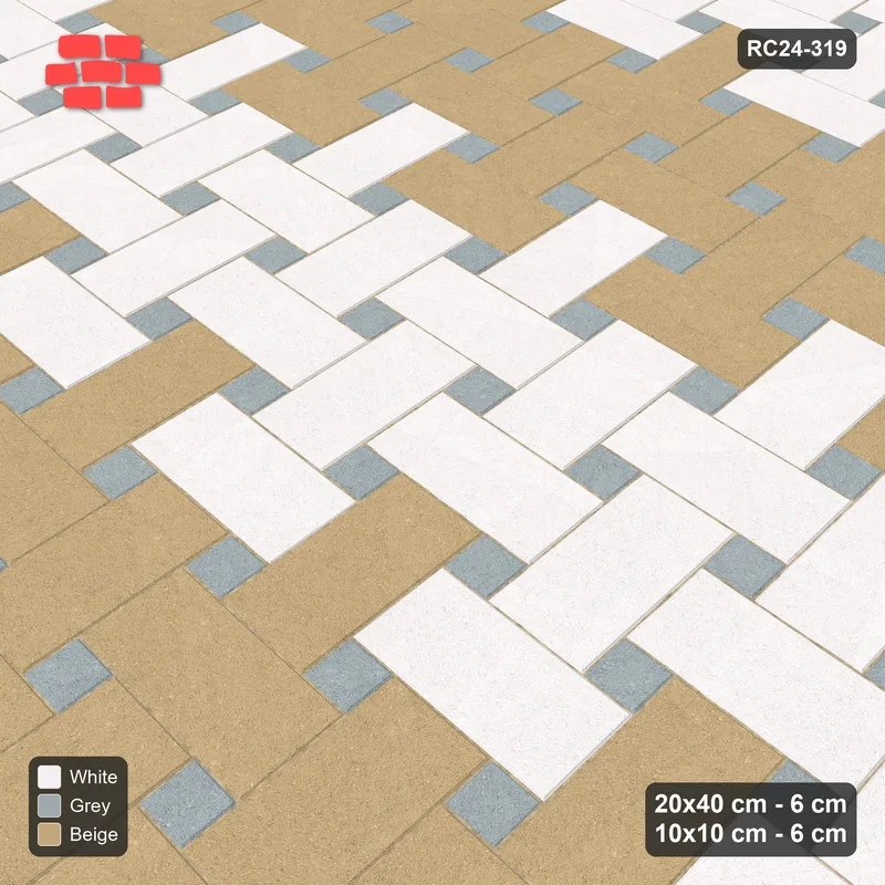 Interlock (Pasco) 20x40 cm · RC24-319 · Windmill with 10x10 Squares, Banded 3 Rows + Kerb - Coastal · Side view Interlock (Pasco) 20x40 cm · RC24-319 · Windmill with 10x10 Squares, Banded 3 Rows + Kerb - Coastal · Side view