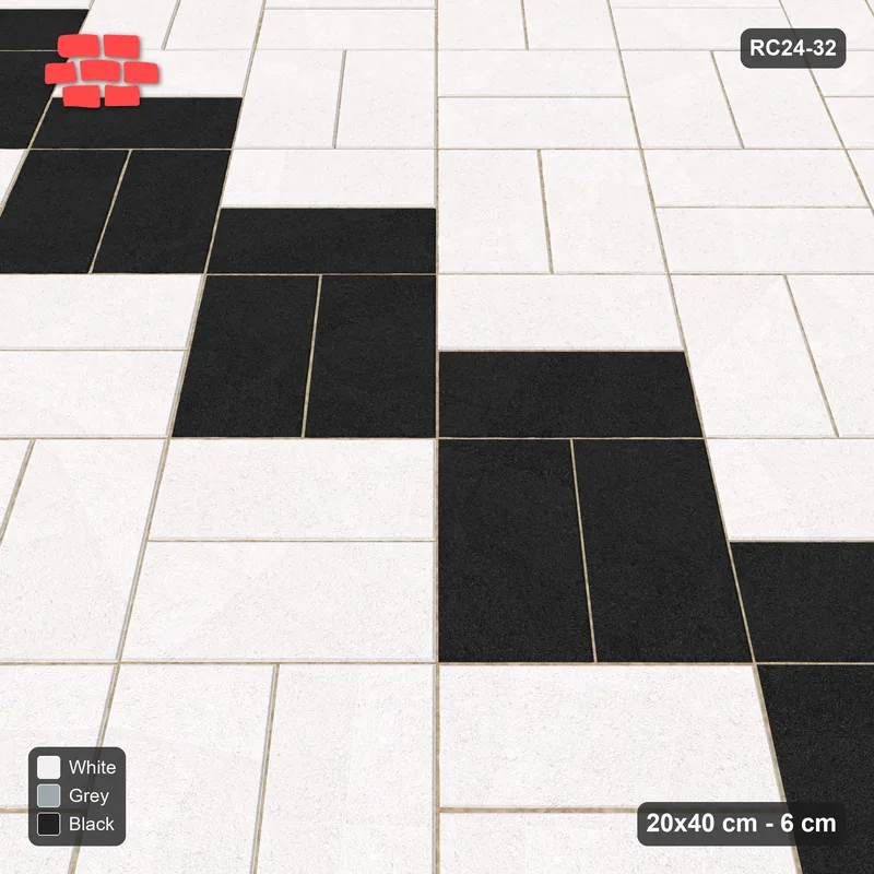 Interlock (Pasco) 20x40 cm · RC24-32 · Diagonal parquet with diagonal stripes · Side view Interlock (Pasco) 20x40 cm · RC24-32 · Diagonal parquet with diagonal stripes · Side view