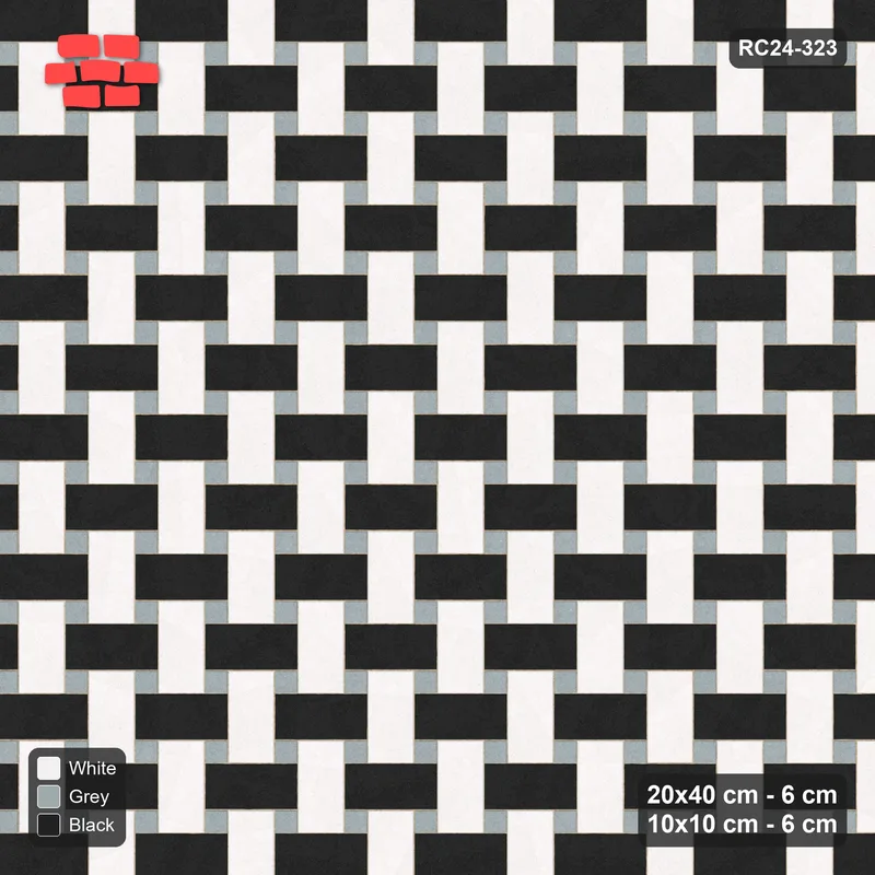 Interlock (Pasco) 20x40 cm · RC24-323 · Windmill with 10x10 Squares, 3-Tone + Kerb - Tuxedo · Top view Interlock (Pasco) 20x40 cm · RC24-323 · Windmill with 10x10 Squares, 3-Tone + Kerb - Tuxedo · Top view
