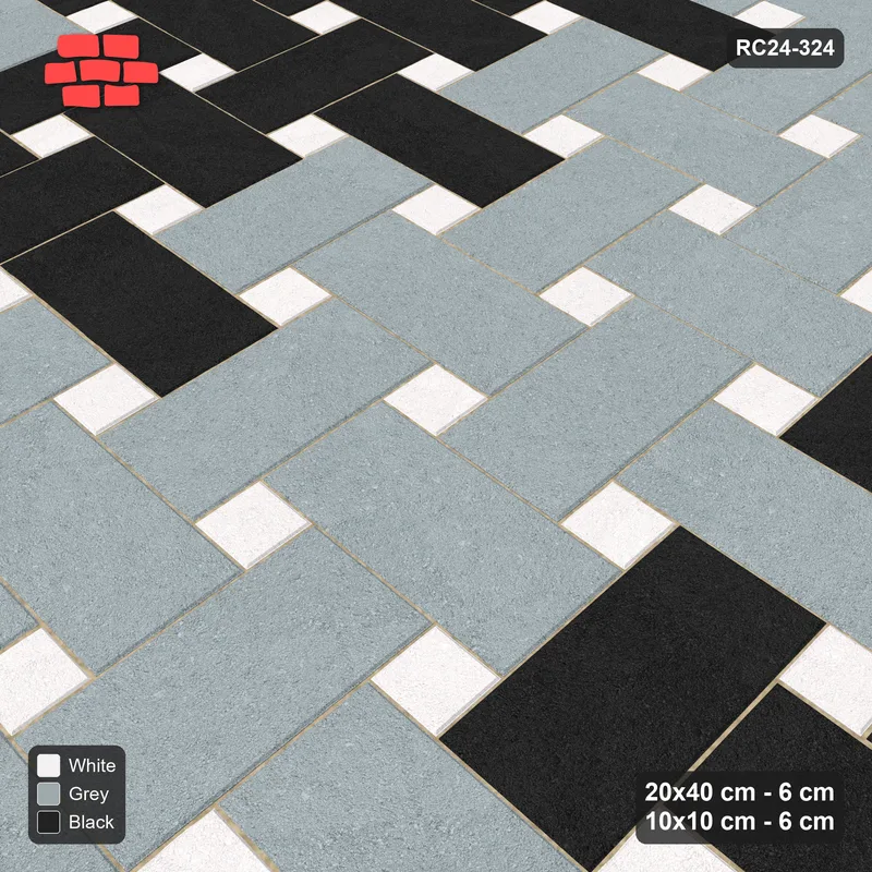 Interlock (Pasco) 20x40 cm · RC24-324 · Windmill with 10x10 Squares, Banded 3 Rows Rotated - Tuxedo · Side view Interlock (Pasco) 20x40 cm · RC24-324 · Windmill with 10x10 Squares, Banded 3 Rows Rotated - Tuxedo · Side view