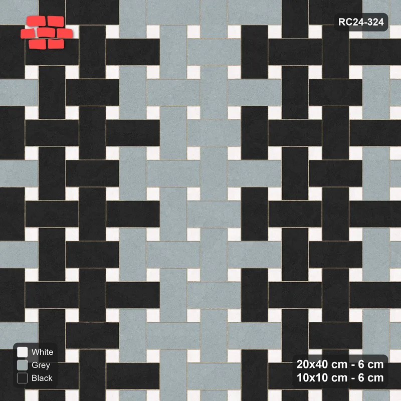 Interlock (Pasco) 20x40 cm · RC24-324 · Windmill with 10x10 Squares, Banded 3 Rows Rotated - Tuxedo · Top view Interlock (Pasco) 20x40 cm · RC24-324 · Windmill with 10x10 Squares, Banded 3 Rows Rotated - Tuxedo · Top view