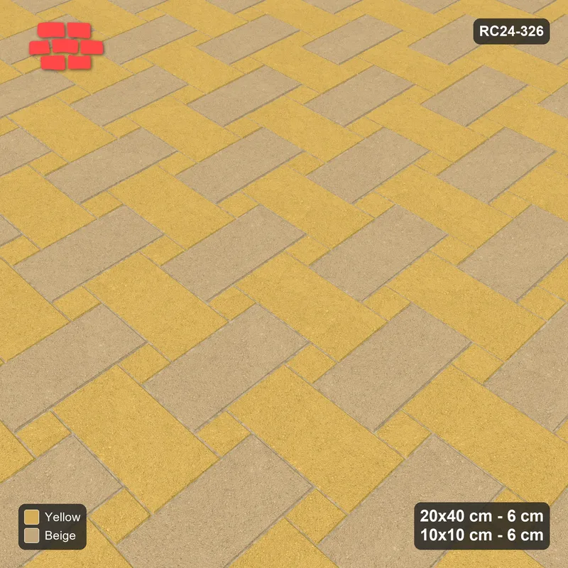Interlock (Pasco) 20x40 cm · RC24-326 · Windmill with 10x10 Squares, H/V 2-Tone + Kerb - Desert Sun · Side view Interlock (Pasco) 20x40 cm · RC24-326 · Windmill with 10x10 Squares, H/V 2-Tone + Kerb - Desert Sun · Side view