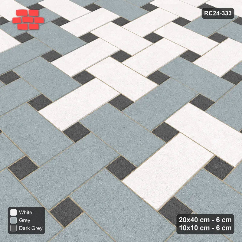 Interlock (Pasco) 20x40 cm · RC24-333 · Windmill with 10x10 Squares, Tonal Field + Kerb - Monochrome · Side view Interlock (Pasco) 20x40 cm · RC24-333 · Windmill with 10x10 Squares, Tonal Field + Kerb - Monochrome · Side view