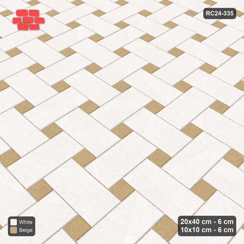 Interlock (Pasco) 20x40 cm · RC24-335 · Windmill with 10x10 Squares, 2-Tone - Ivory & Sand · Side view Interlock (Pasco) 20x40 cm · RC24-335 · Windmill with 10x10 Squares, 2-Tone - Ivory & Sand · Side view