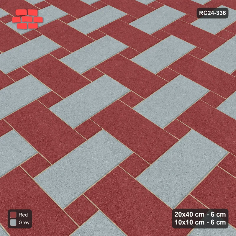 Interlock (Pasco) 20x40 cm · RC24-336 · Windmill with 10x10 Squares, H/V 2-Tone + Kerb - Brick & Ash · Side view Interlock (Pasco) 20x40 cm · RC24-336 · Windmill with 10x10 Squares, H/V 2-Tone + Kerb - Brick & Ash · Side view