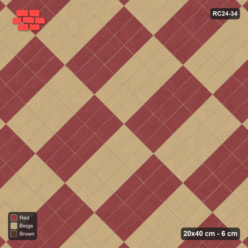 Interlock (Pasco) 20x40 cm · RC24-34 · 45 degree stack bond with checker cells · Top view Interlock (Pasco) 20x40 cm · RC24-34 · 45 degree stack bond with checker cells · Top view