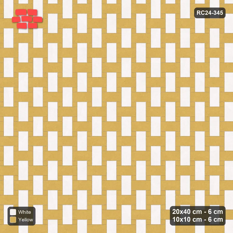 Interlock (Pasco) 20x40 cm · RC24-345 · Windmill with 10x10 Squares, H/V 2-Tone - Ivory & Ochre · Top view Interlock (Pasco) 20x40 cm · RC24-345 · Windmill with 10x10 Squares, H/V 2-Tone - Ivory & Ochre · Top view