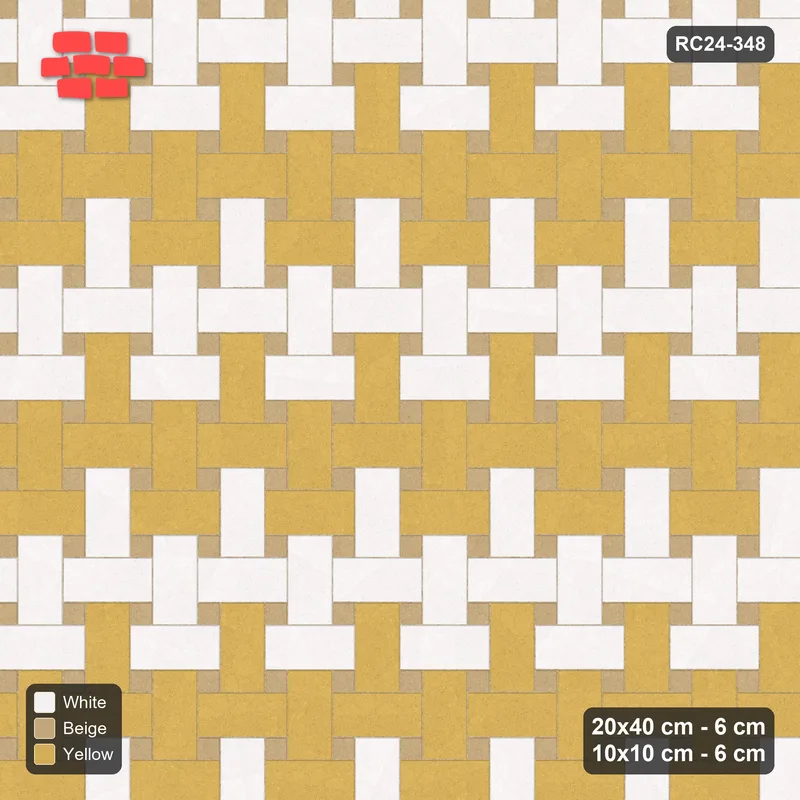 Interlock (Pasco) 20x40 cm · RC24-348 · Windmill with 10x10 Squares, Banded 2 Rows - Golden Sand · Top view Interlock (Pasco) 20x40 cm · RC24-348 · Windmill with 10x10 Squares, Banded 2 Rows - Golden Sand · Top view