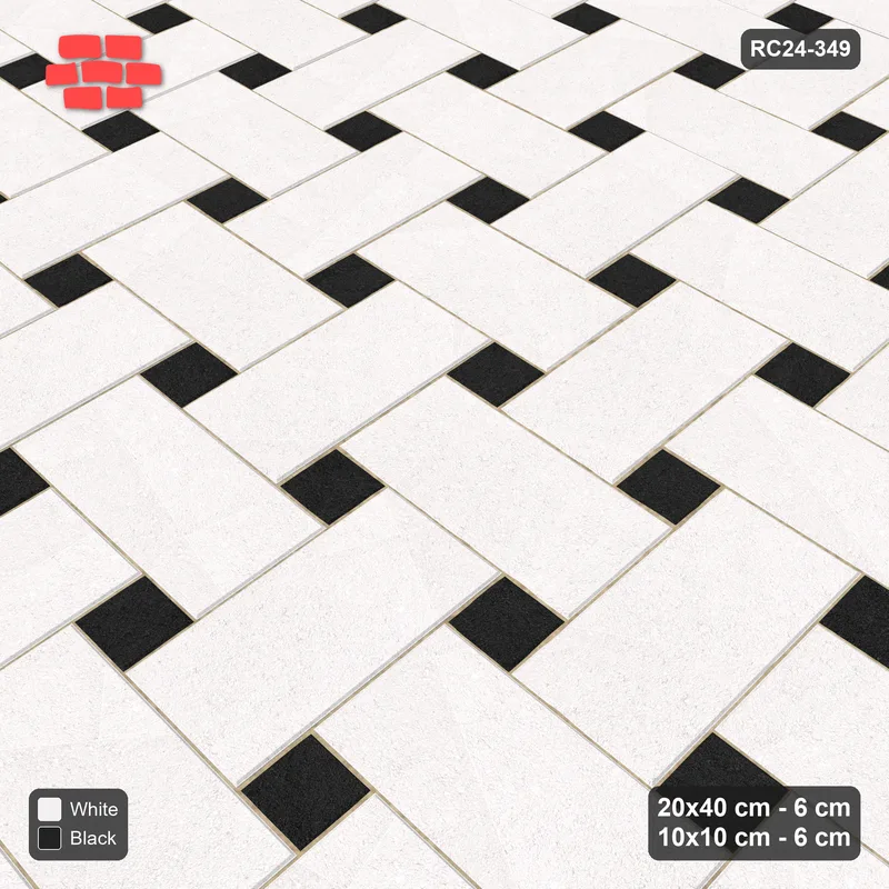 Interlock (Pasco) 20x40 cm · RC24-349 · Windmill with 10x10 Squares, 2-Tone + Kerb - Contrast · Side view Interlock (Pasco) 20x40 cm · RC24-349 · Windmill with 10x10 Squares, 2-Tone + Kerb - Contrast · Side view
