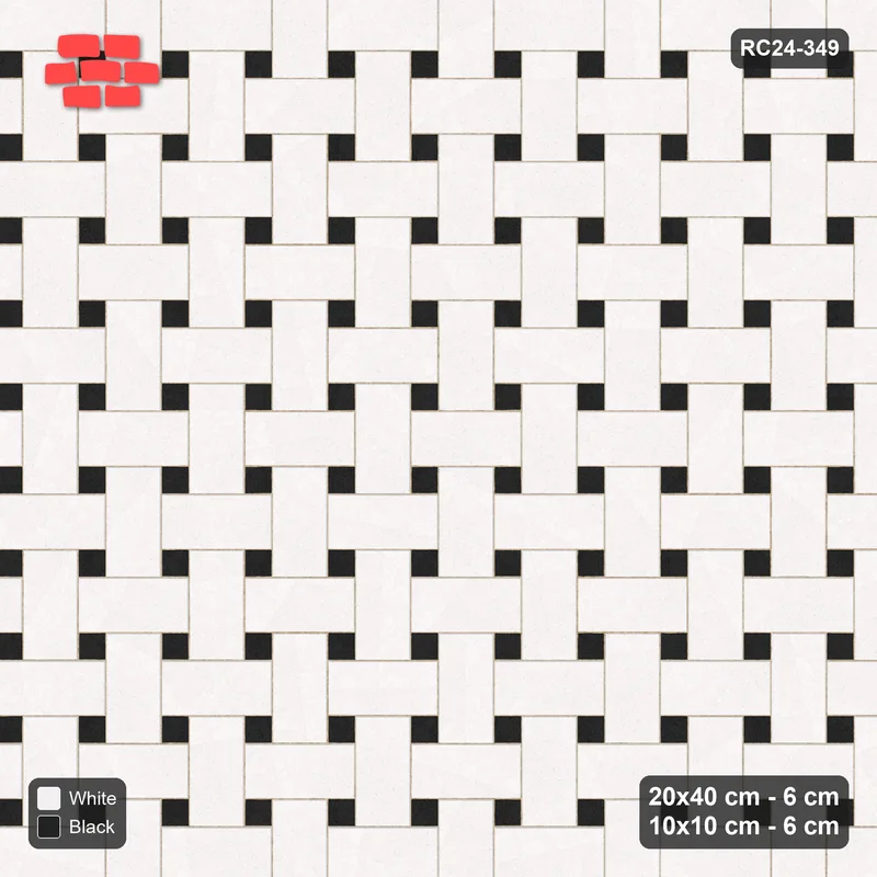 Interlock (Pasco) 20x40 cm · RC24-349 · Windmill with 10x10 Squares, 2-Tone + Kerb - Contrast · Top view Interlock (Pasco) 20x40 cm · RC24-349 · Windmill with 10x10 Squares, 2-Tone + Kerb - Contrast · Top view