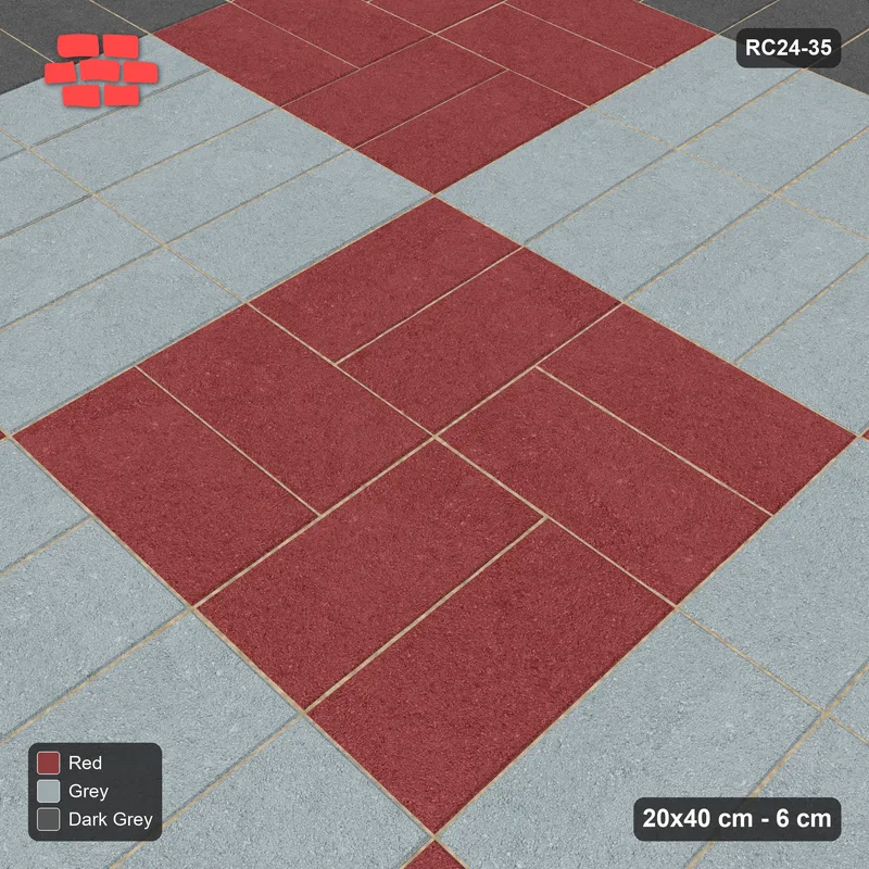 Interlock (Pasco) 20x40 cm · RC24-35 · Soldier border, basketweave and vertical stack panels · Side view Interlock (Pasco) 20x40 cm · RC24-35 · Soldier border, basketweave and vertical stack panels · Side view
