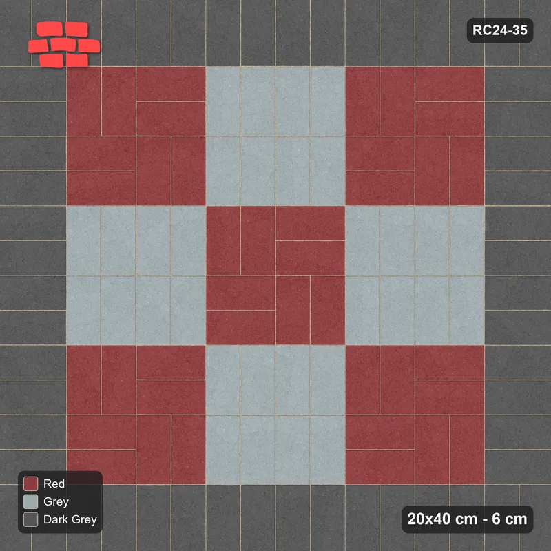 Interlock (Pasco) 20x40 cm · RC24-35 · Soldier border, basketweave and vertical stack panels · Top view Interlock (Pasco) 20x40 cm · RC24-35 · Soldier border, basketweave and vertical stack panels · Top view