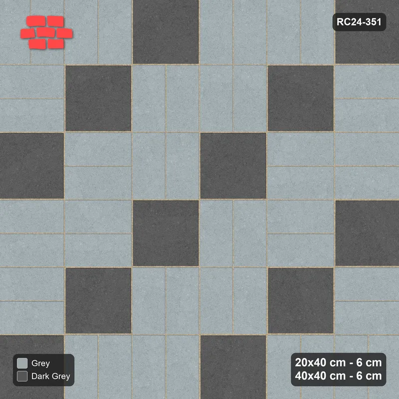 Interlock (Pasco) 20x40 cm · RC24-351 · Radial Pairs with Reverse Diagonal Slab Inlays - Charcoal Edge · Top view Interlock (Pasco) 20x40 cm · RC24-351 · Radial Pairs with Reverse Diagonal Slab Inlays - Charcoal Edge · Top view