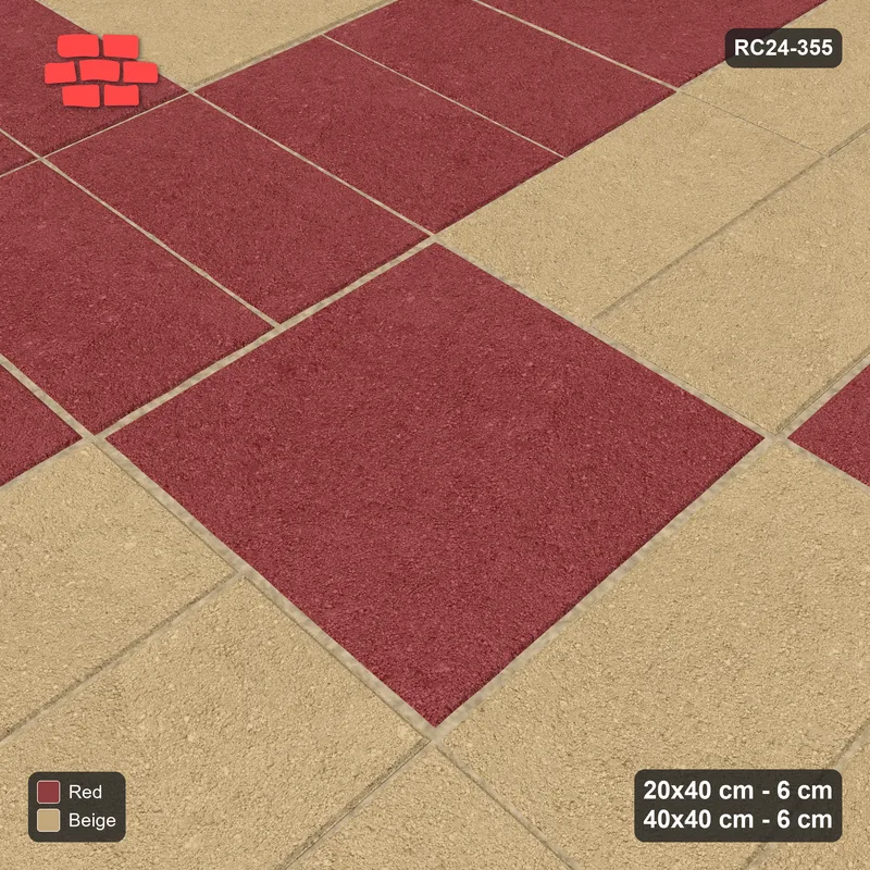 Interlock (Pasco) 20x40 cm · RC24-355 · Radial Pairs with Reverse Diagonal Slab Inlays and Kerb Frame - Terracotta · Side view Interlock (Pasco) 20x40 cm · RC24-355 · Radial Pairs with Reverse Diagonal Slab Inlays and Kerb Frame - Terracotta · Side view