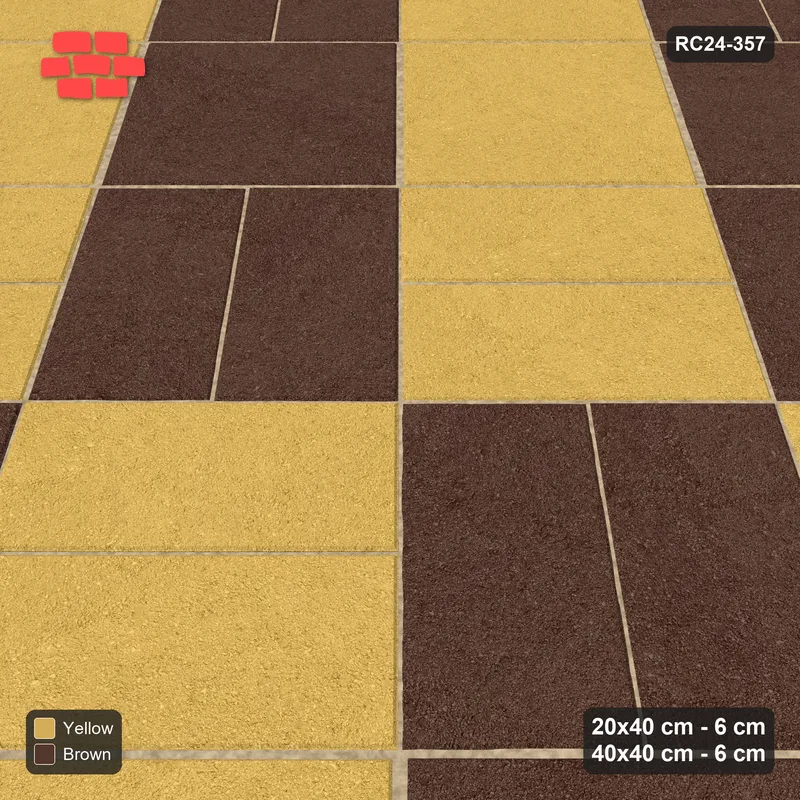 Interlock (Pasco) 20x40 cm · RC24-357 · 45 Degree Basketweave with Row Slab Inlays and Kerb Frame - Harvest · Side view Interlock (Pasco) 20x40 cm · RC24-357 · 45 Degree Basketweave with Row Slab Inlays and Kerb Frame - Harvest · Side view