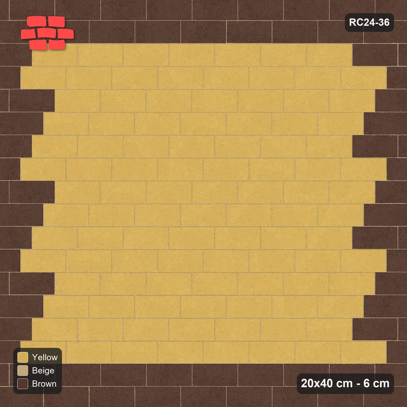 Interlock (Pasco) 20x40 cm · RC24-36 · Running bond 1/4 with accent edge course · Top view Interlock (Pasco) 20x40 cm · RC24-36 · Running bond 1/4 with accent edge course · Top view