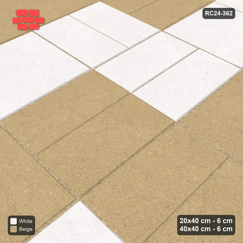 Interlock (Pasco) 20x40 cm · RC24-362 · Radial Pairs with Diagonal Slab Inlays and Kerb Frame - Ivory & Sand · Side view Interlock (Pasco) 20x40 cm · RC24-362 · Radial Pairs with Diagonal Slab Inlays and Kerb Frame - Ivory & Sand · Side view