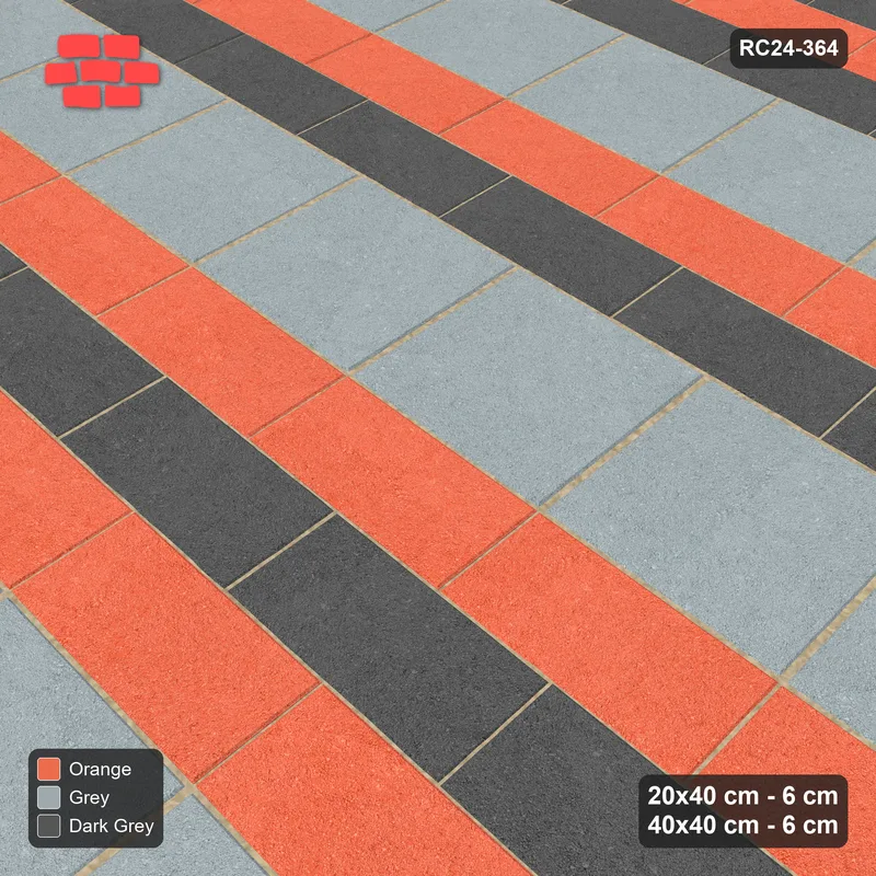Interlock (Pasco) 20x40 cm · RC24-364 · Staggered Mixed Running Plank Rows between Slab Rows - Sunset Slate · Side view Interlock (Pasco) 20x40 cm · RC24-364 · Staggered Mixed Running Plank Rows between Slab Rows - Sunset Slate · Side view