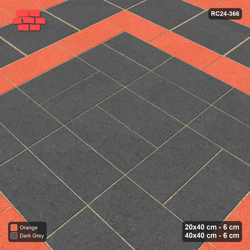 Interlock (Pasco) 20x40 cm · RC24-366 · Concentric Pairs Field with Soldier Border and Slab Border and Plank Border - Ember · Side view Interlock (Pasco) 20x40 cm · RC24-366 · Concentric Pairs Field with Soldier Border and Slab Border and Plank Border - Ember · Side view