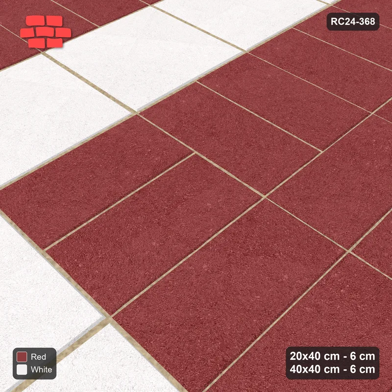 Interlock (Pasco) 20x40 cm · RC24-368 · Radial Pairs with Inner Ring Slab Inlays and Kerb Frame - Burgundy & Ivory · Side view Interlock (Pasco) 20x40 cm · RC24-368 · Radial Pairs with Inner Ring Slab Inlays and Kerb Frame - Burgundy & Ivory · Side view