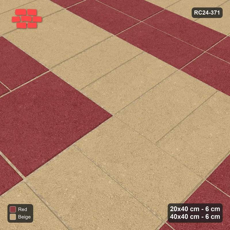 Interlock (Pasco) 20x40 cm · RC24-371 · Row-Alternating Pairs with Sparse Diagonal Slab Inlays - Terracotta · Side view Interlock (Pasco) 20x40 cm · RC24-371 · Row-Alternating Pairs with Sparse Diagonal Slab Inlays - Terracotta · Side view