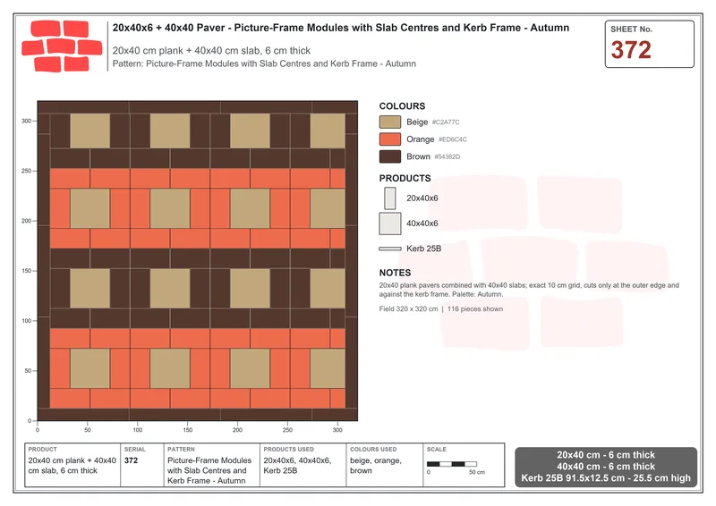 Interlock (Pasco) 20x40 cm · RC24-372 · Picture-Frame Modules with Slab Centres and Kerb Frame - Autumn · Laying plan Interlock (Pasco) 20x40 cm · RC24-372 · Picture-Frame Modules with Slab Centres and Kerb Frame - Autumn · Laying plan