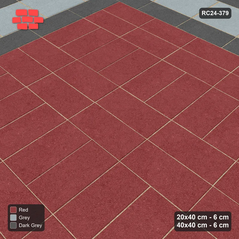 Interlock (Pasco) 20x40 cm · RC24-379 · Row-Alternating Pairs Field with Plank Border and Slab Border and Plank Border - Urban Brick · Side view Interlock (Pasco) 20x40 cm · RC24-379 · Row-Alternating Pairs Field with Plank Border and Slab Border and Plank Border - Urban Brick · Side view