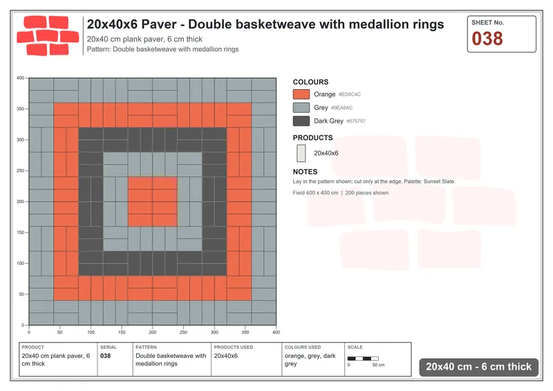 Interlock (Pasco) 20x40 cm · RC24-38 · Double basketweave with medallion rings · Laying plan Interlock (Pasco) 20x40 cm · RC24-38 · Double basketweave with medallion rings · Laying plan