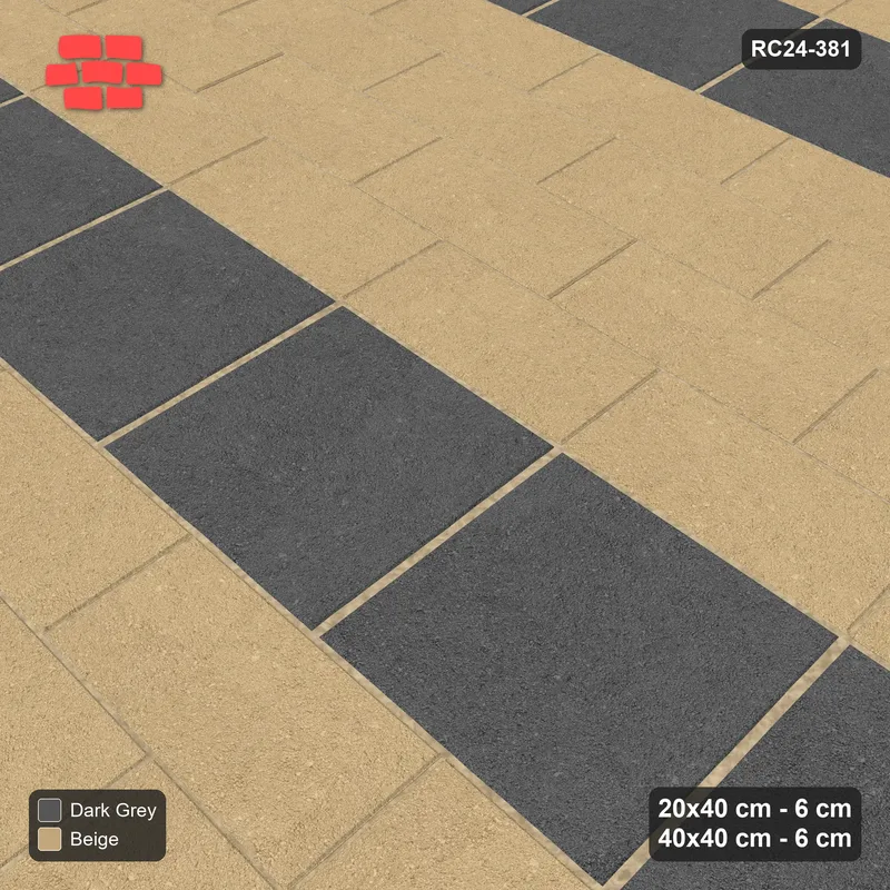 Interlock (Pasco) 20x40 cm · RC24-381 · Four-Course Running Plank Rows between Slab Rows and Kerb Frame - Stone & Earth · Side view Interlock (Pasco) 20x40 cm · RC24-381 · Four-Course Running Plank Rows between Slab Rows and Kerb Frame - Stone & Earth · Side view