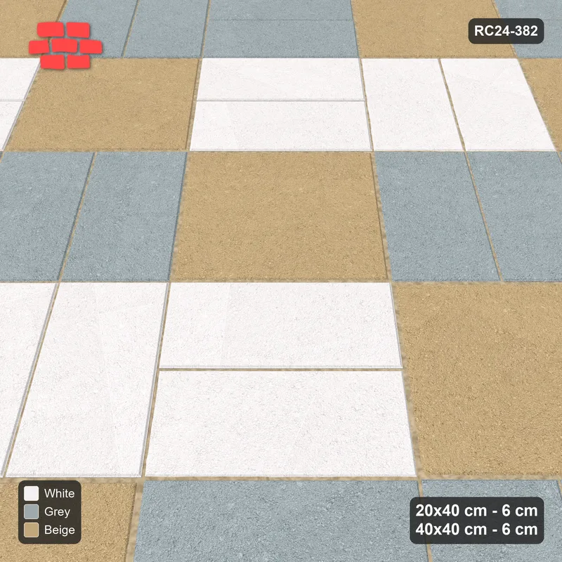 Interlock (Pasco) 20x40 cm · RC24-382 · 45 Degree Column-Alternating Pairs with Diagonal Slab Inlays and Kerb Frame - Coastal · Side view Interlock (Pasco) 20x40 cm · RC24-382 · 45 Degree Column-Alternating Pairs with Diagonal Slab Inlays and Kerb Frame - Coastal · Side view