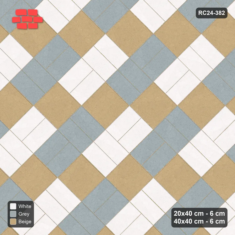 Interlock (Pasco) 20x40 cm · RC24-382 · 45 Degree Column-Alternating Pairs with Diagonal Slab Inlays and Kerb Frame - Coastal · Top view Interlock (Pasco) 20x40 cm · RC24-382 · 45 Degree Column-Alternating Pairs with Diagonal Slab Inlays and Kerb Frame - Coastal · Top view