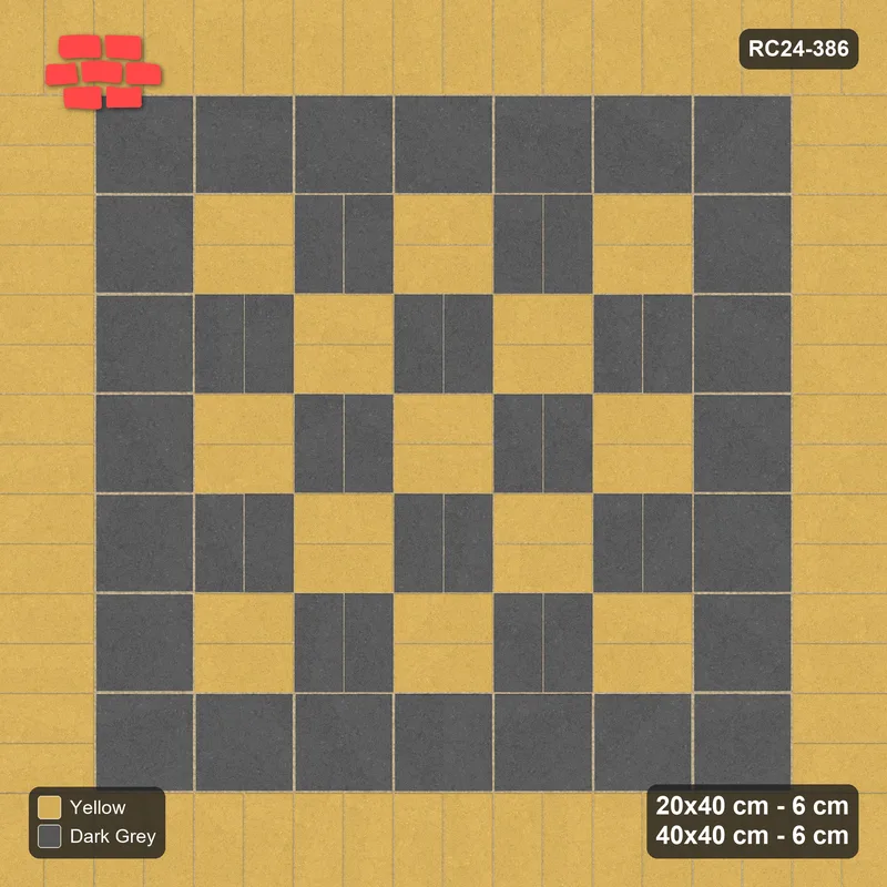 Interlock (Pasco) 20x40 cm · RC24-386 · Basketweave Field with Soldier Border and Slab Border - Mustard Slate · Top view Interlock (Pasco) 20x40 cm · RC24-386 · Basketweave Field with Soldier Border and Slab Border - Mustard Slate · Top view
