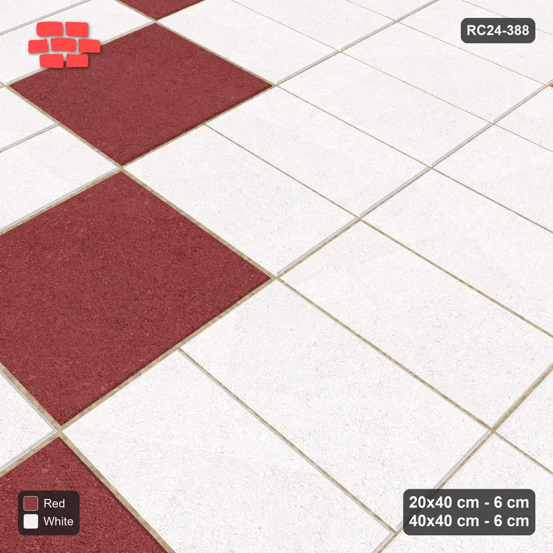 Interlock (Pasco) 20x40 cm · RC24-388 · Concentric Pairs with Sparse Diagonal Slab Inlays - Burgundy & Ivory · Side view Interlock (Pasco) 20x40 cm · RC24-388 · Concentric Pairs with Sparse Diagonal Slab Inlays - Burgundy & Ivory · Side view