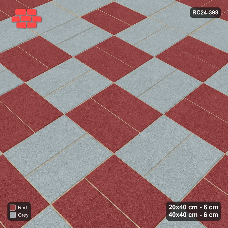 Interlock (Pasco) 20x40 cm · RC24-398 · Basketweave Field with Soldier Border and Slab Border - Brick & Ash · Side view Interlock (Pasco) 20x40 cm · RC24-398 · Basketweave Field with Soldier Border and Slab Border - Brick & Ash · Side view
