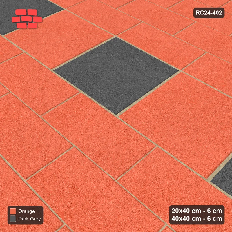 Interlock (Pasco) 20x40 cm · RC24-402 · Four-Course Running Plank Rows between Slab Rows - Ember · Side view Interlock (Pasco) 20x40 cm · RC24-402 · Four-Course Running Plank Rows between Slab Rows - Ember · Side view