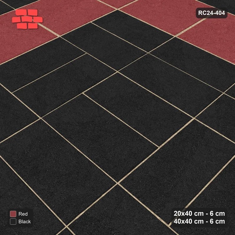 Interlock (Pasco) 20x40 cm · RC24-404 · Concentric Pairs Field with Plank Border and Slab Border - Red & Black · Side view Interlock (Pasco) 20x40 cm · RC24-404 · Concentric Pairs Field with Plank Border and Slab Border - Red & Black · Side view