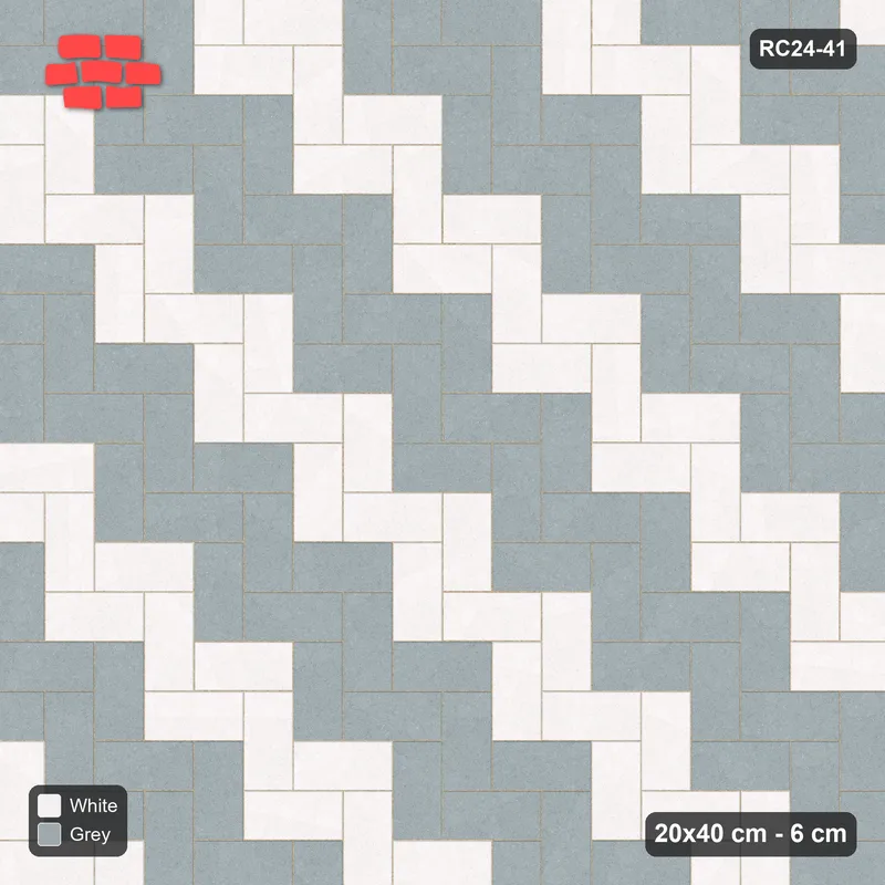 Interlock (Pasco) 20x40 cm · RC24-41 · Herringbone 90 with diagonal steps · Top view Interlock (Pasco) 20x40 cm · RC24-41 · Herringbone 90 with diagonal steps · Top view