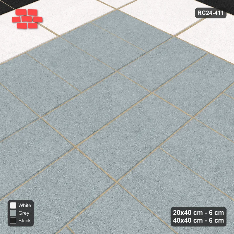 Interlock (Pasco) 20x40 cm · RC24-411 · Column-Alternating Pairs Field with Plank Border and Slab Border - Tuxedo · Side view Interlock (Pasco) 20x40 cm · RC24-411 · Column-Alternating Pairs Field with Plank Border and Slab Border - Tuxedo · Side view